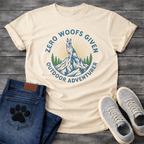 Zero woofs given outdoor adventurer dog shirt with hiking mountains design