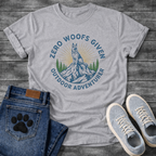 Zero woofs given outdoor adventurer dog shirt with hiking mountains design