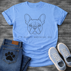 French Bulldog face line art with I'm Always Watching You minimal typography graphic tee

