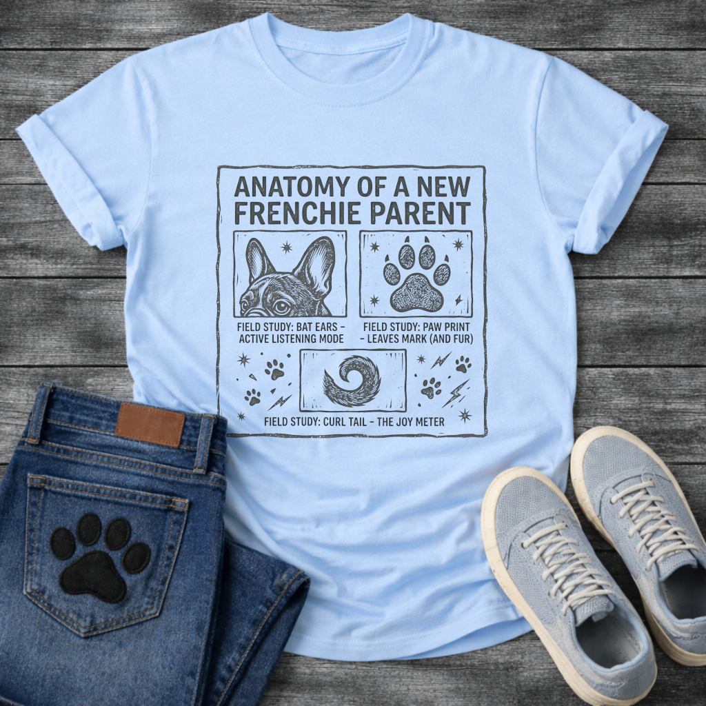 Anatomy of a New Frenchie Parent bat ears paw print funny dog shirt tee