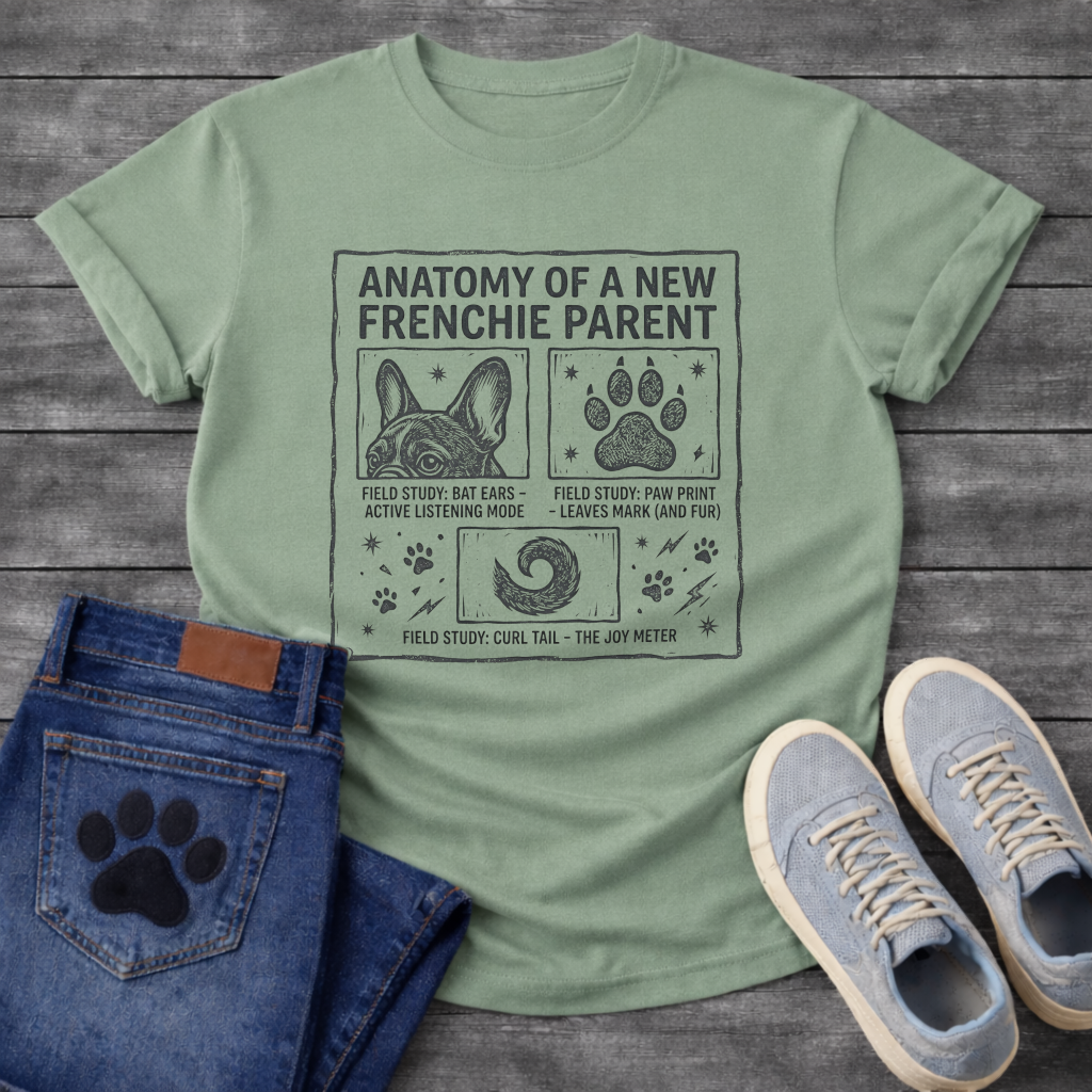 Anatomy of a New Frenchie Parent bat ears paw print funny dog shirt tee