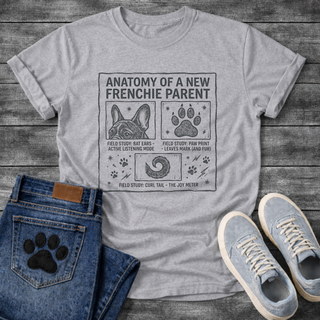 Anatomy of a New Frenchie Parent bat ears paw print funny dog shirt tee