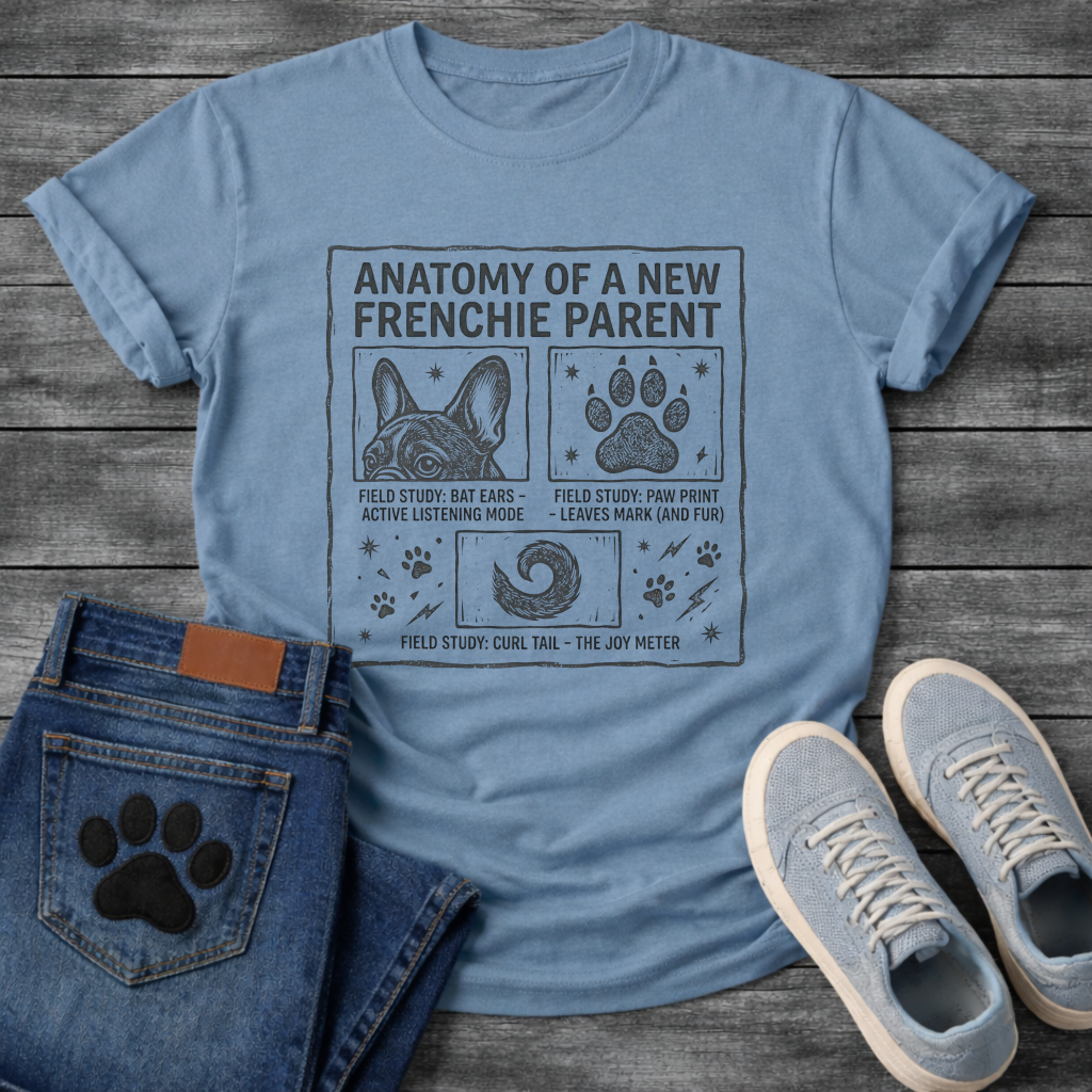 Anatomy of a New Frenchie Parent bat ears paw print funny dog shirt tee