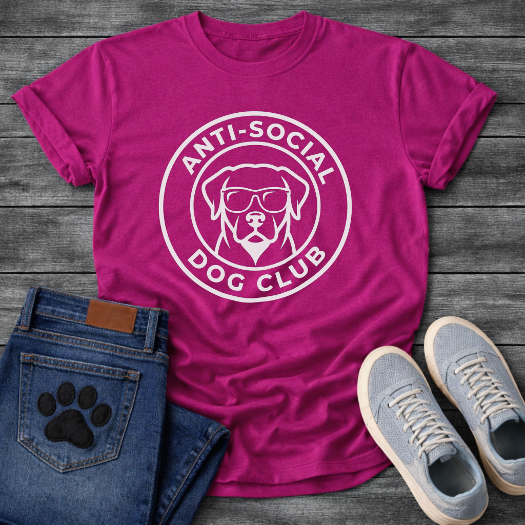 Anti-Social Dog Club funny dog with sunglasses badge T-Shirt