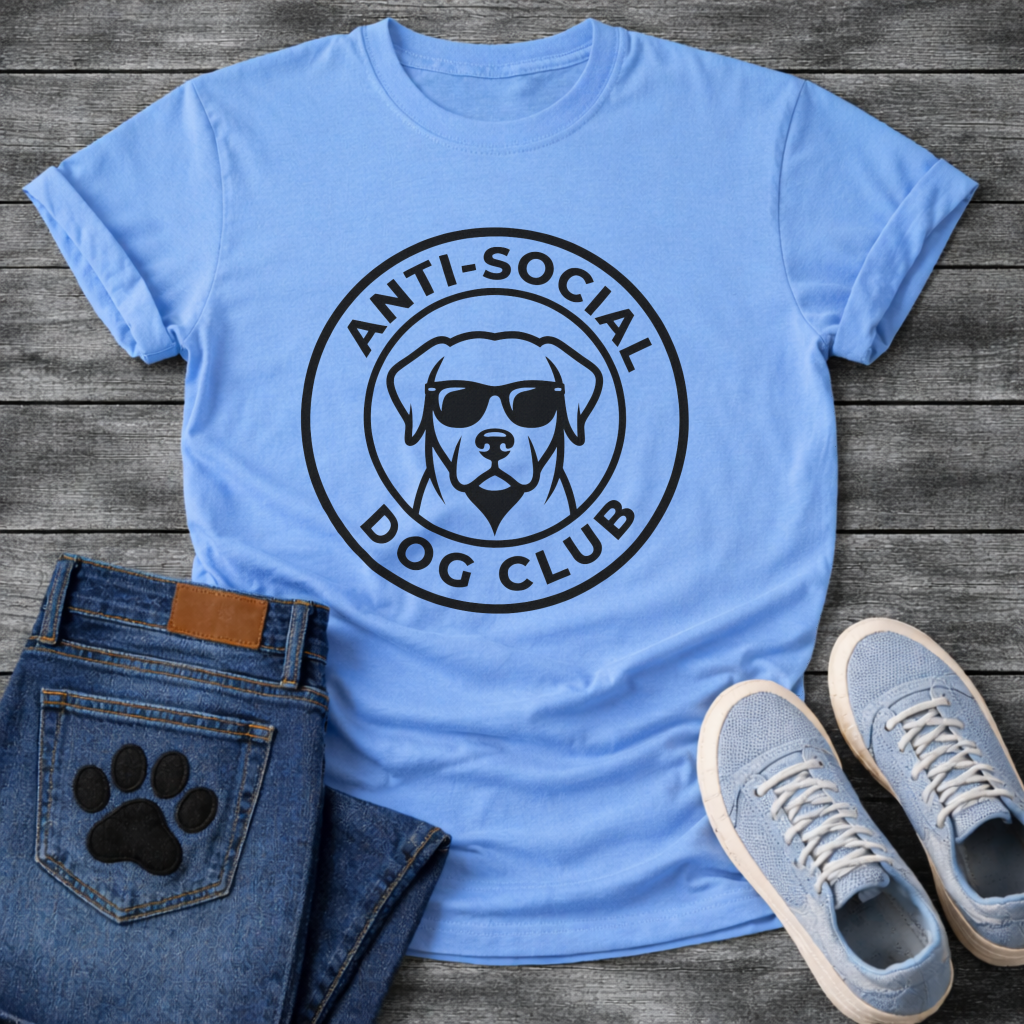 Anti-Social Dog Club funny dog with sunglasses badge T-Shirt