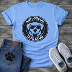 Anti-Social Dog Club funny dog with sunglasses badge shirt
