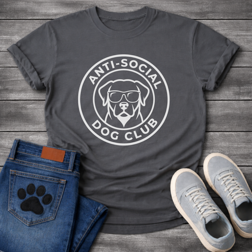 Anti-Social Dog Club funny dog with sunglasses badge T-Shirt