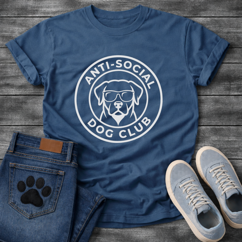 Anti-Social Dog Club funny dog with sunglasses badge T-Shirt