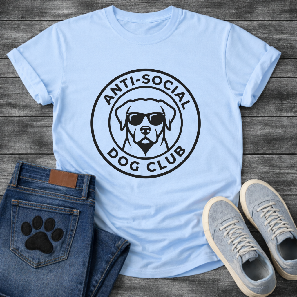 Anti-Social Dog Club funny dog with sunglasses badge T-Shirt