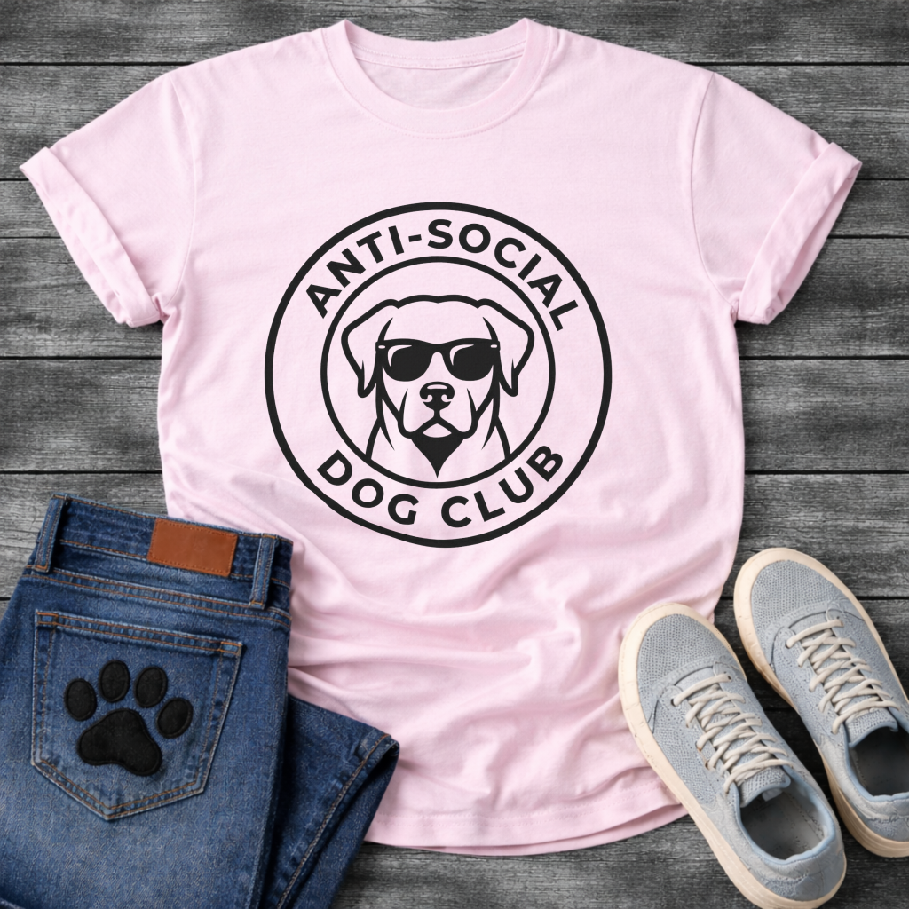 Anti-Social Dog Club funny dog with sunglasses badge T-Shirt
