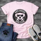 Anti-Social Dog Club funny dog with sunglasses badge shirt