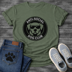 Anti-Social Dog Club funny dog with sunglasses badge shirt