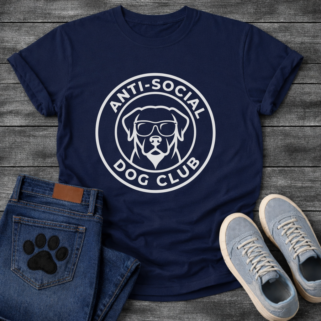 Anti-Social Dog Club funny dog with sunglasses badge T-Shirt