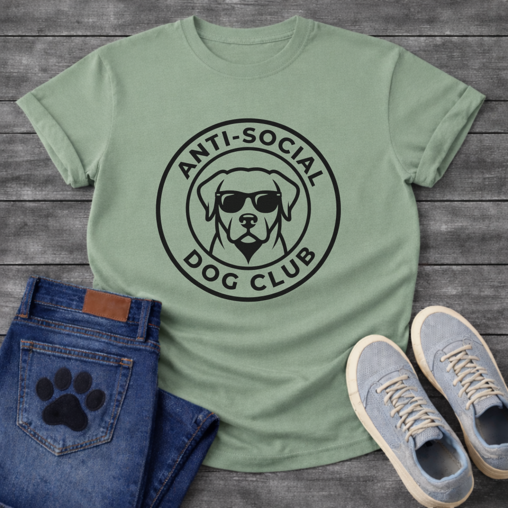 Anti-Social Dog Club funny dog with sunglasses badge T-Shirt