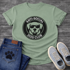 Anti-Social Dog Club funny dog with sunglasses badge shirt