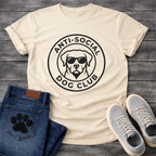Anti-Social Dog Club funny dog with sunglasses badge T-Shirt