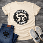 Anti-Social Dog Club funny dog with sunglasses badge shirt