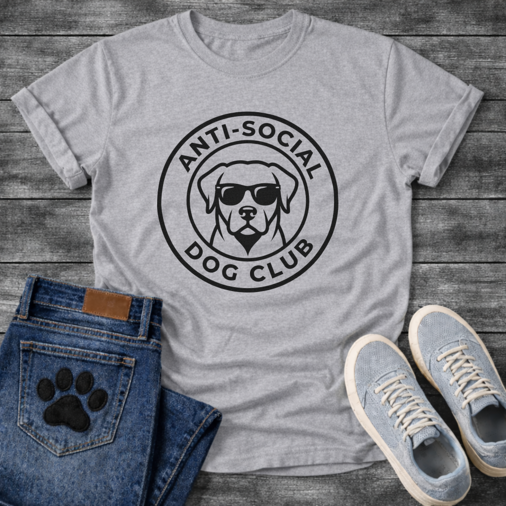 Anti-Social Dog Club funny dog with sunglasses badge T-Shirt