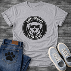 Anti-Social Dog Club funny dog with sunglasses badge shirt