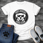 Anti-Social Dog Club funny dog with sunglasses badge shirt