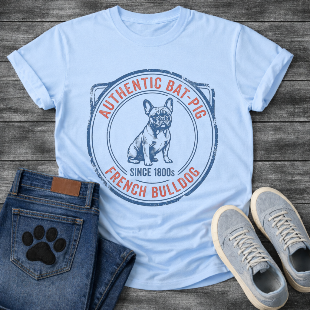 Authentic Bat-Pig French Bulldog funny dog shirt white vintage stamp pet lover tee