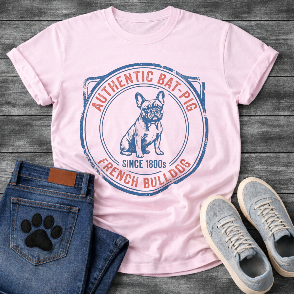 Authentic Bat-Pig French Bulldog funny dog shirt white vintage stamp pet lover tee