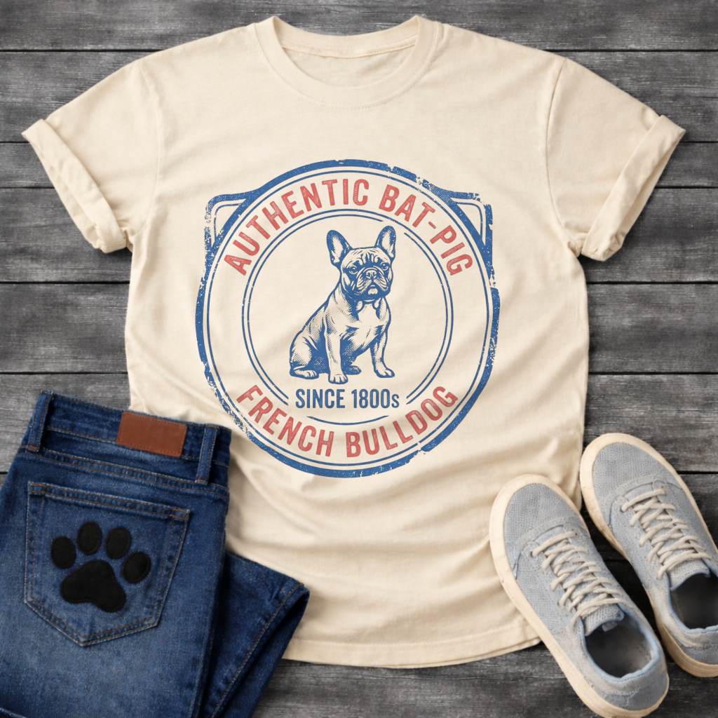 Authentic Bat-Pig French Bulldog funny dog shirt white vintage stamp pet lover tee