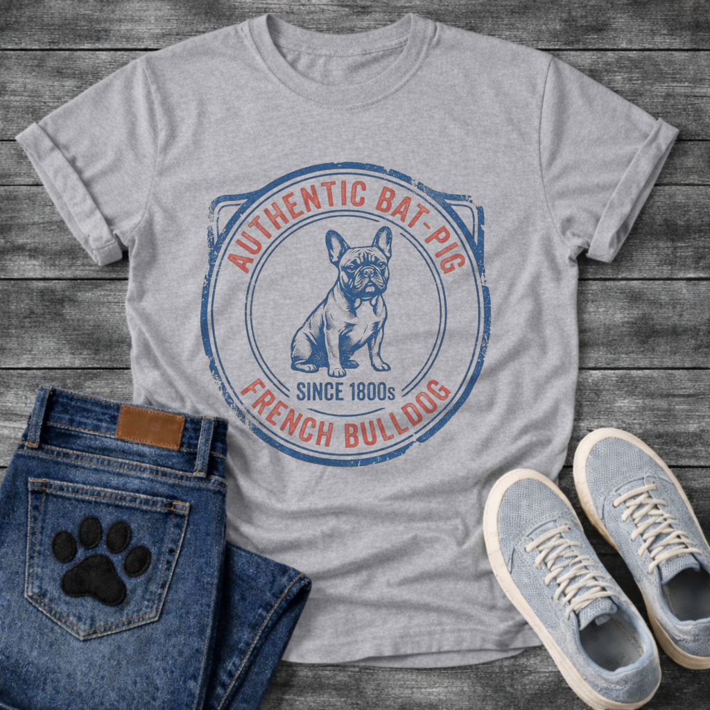 Authentic Bat-Pig French Bulldog funny dog shirt white vintage stamp pet lover tee