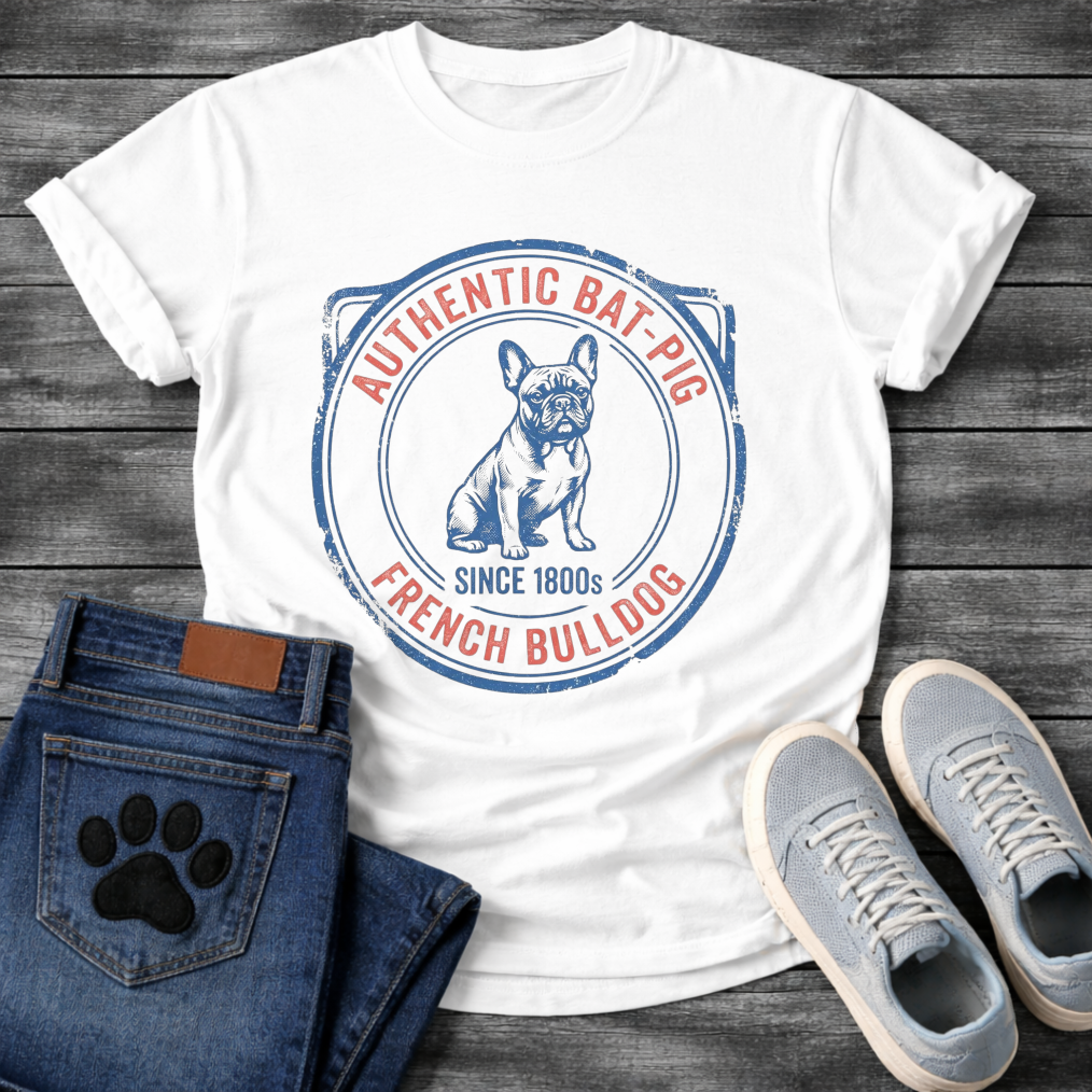 Authentic Bat-Pig French Bulldog funny dog shirt white vintage stamp pet lover tee