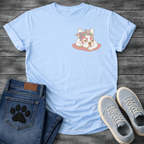 French Bulldog puppy lying down with pastel bandana bow line art pocket graphic tee