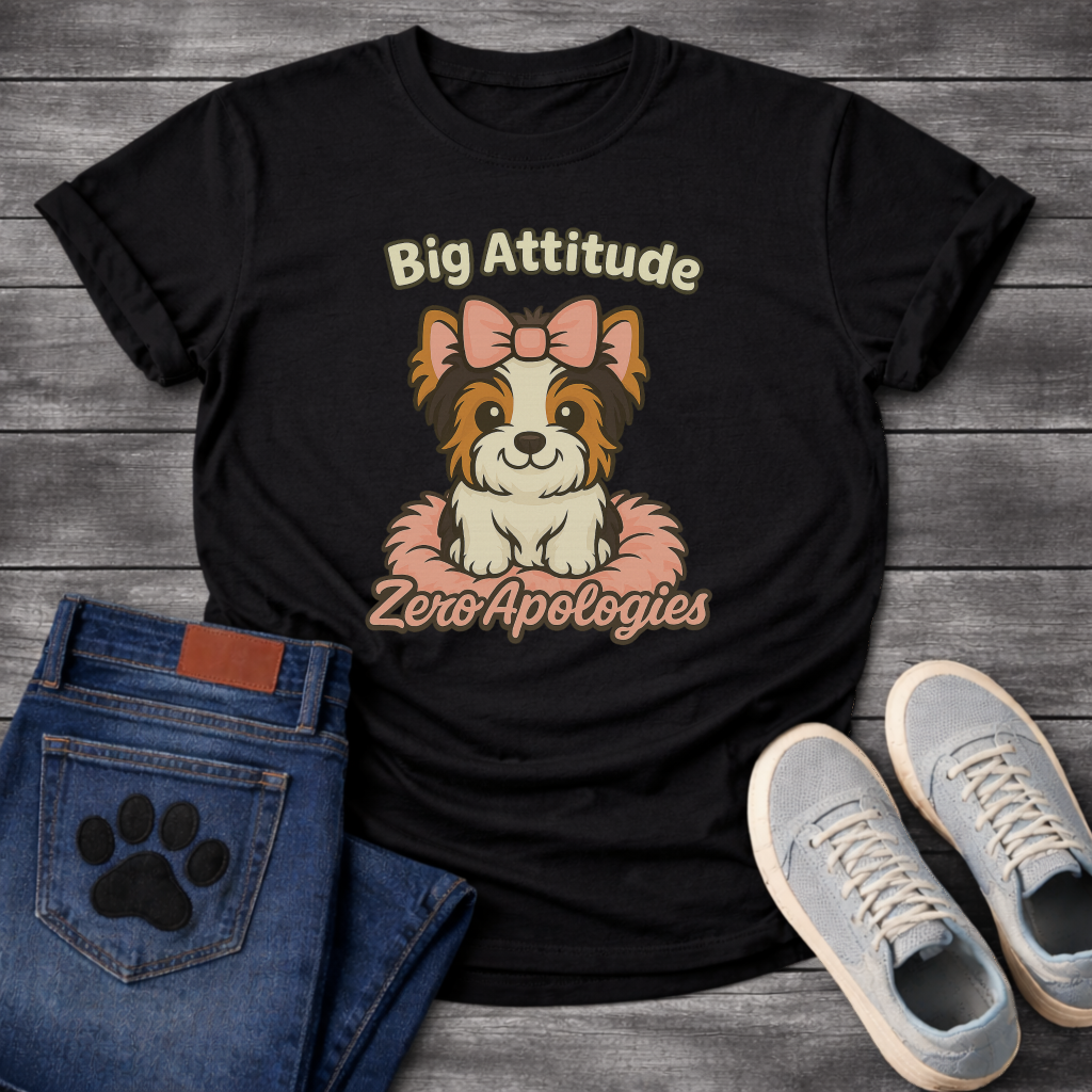 Big attitude zero apologies funny sassy Yorkie dog shirt for pet parents
