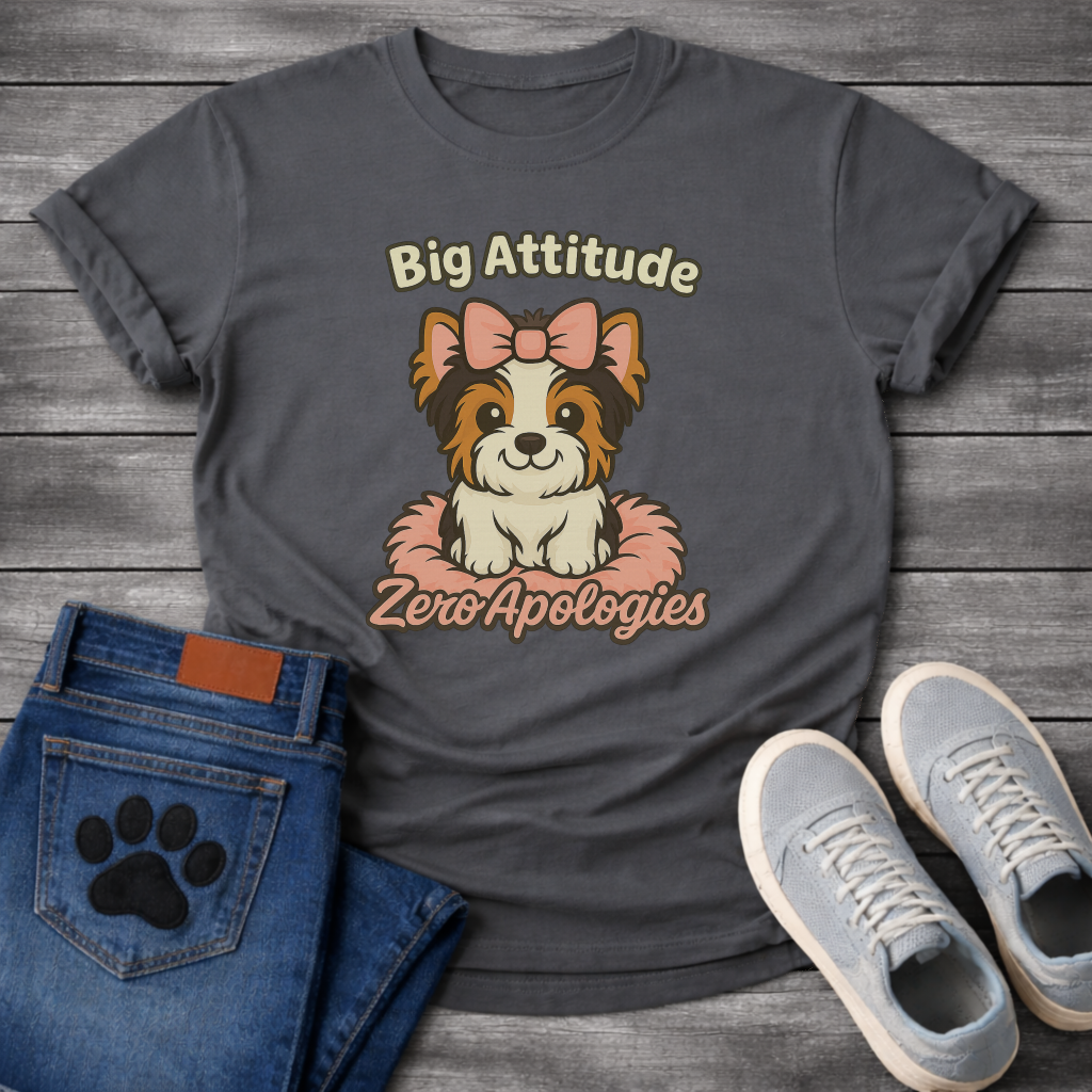 Big attitude zero apologies funny sassy Yorkie dog shirt for pet parents
