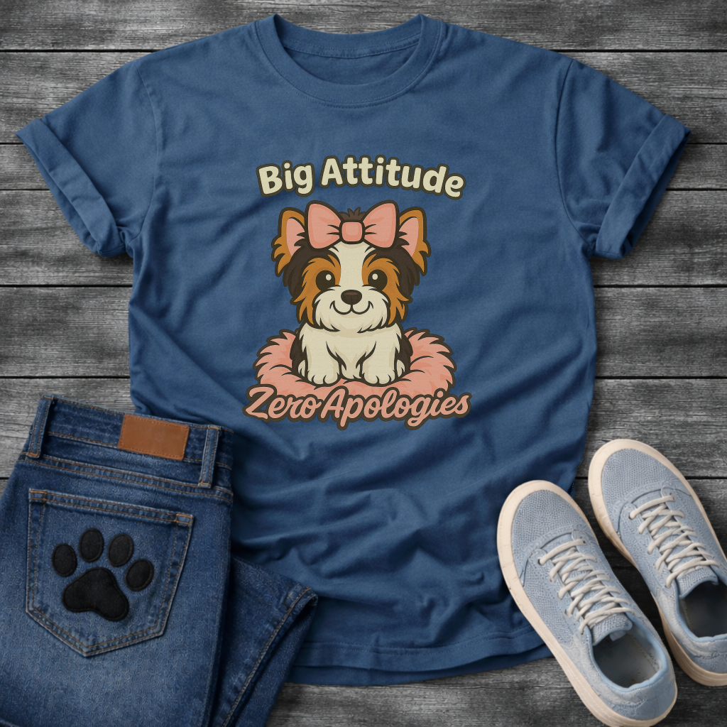 Big attitude zero apologies funny sassy Yorkie dog shirt for pet parents
