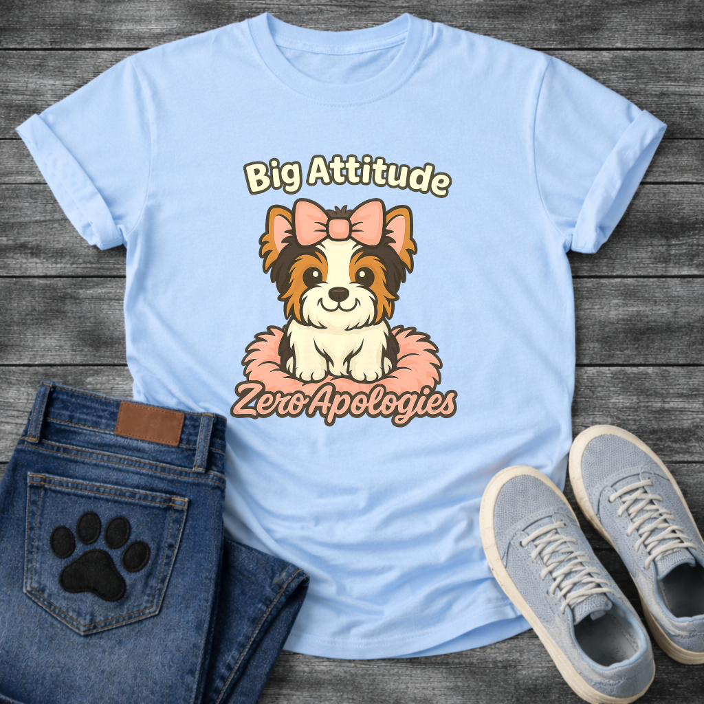 Big attitude zero apologies funny sassy Yorkie dog shirt for pet parents
