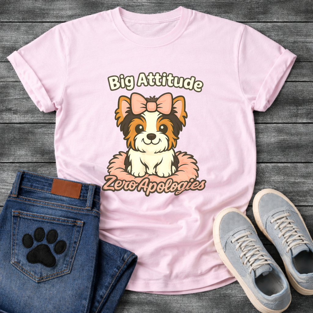 Big attitude zero apologies funny sassy Yorkie dog shirt for pet parents
