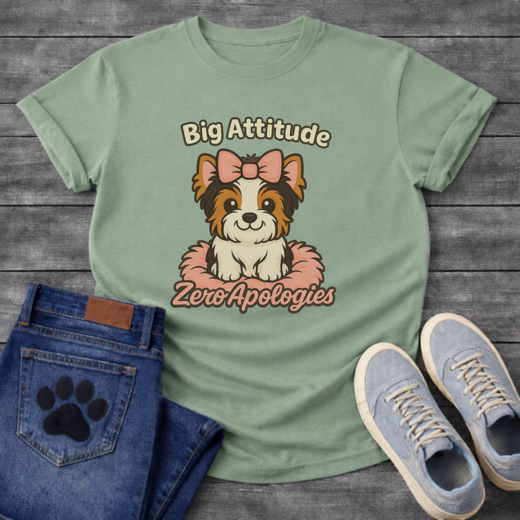 Big attitude zero apologies funny sassy Yorkie dog shirt for pet parents
