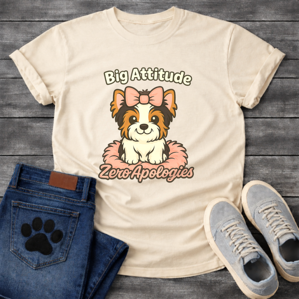 Big attitude zero apologies funny sassy Yorkie dog shirt for pet parents
