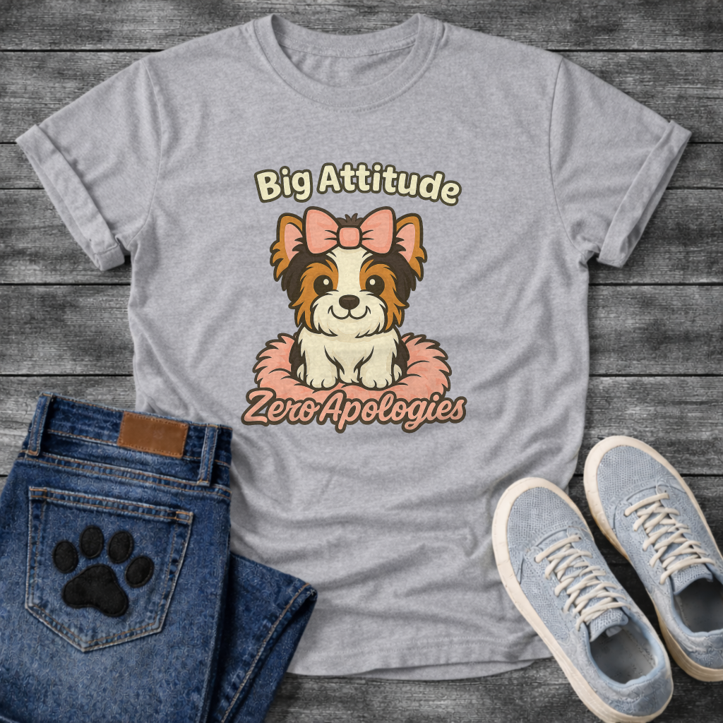 Big attitude zero apologies funny sassy Yorkie dog shirt for pet parents
