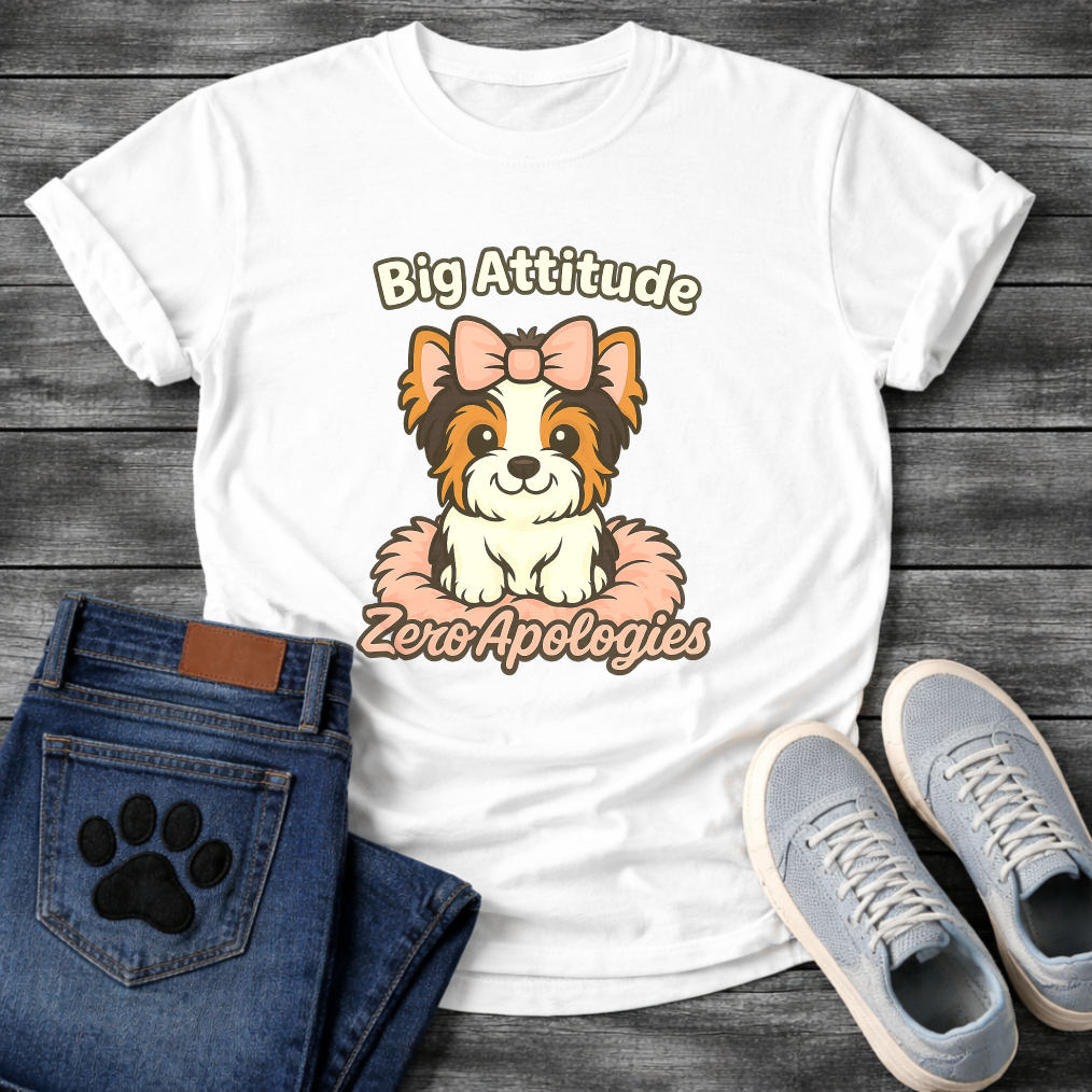 Big attitude zero apologies funny sassy Yorkie dog shirt for pet parents
