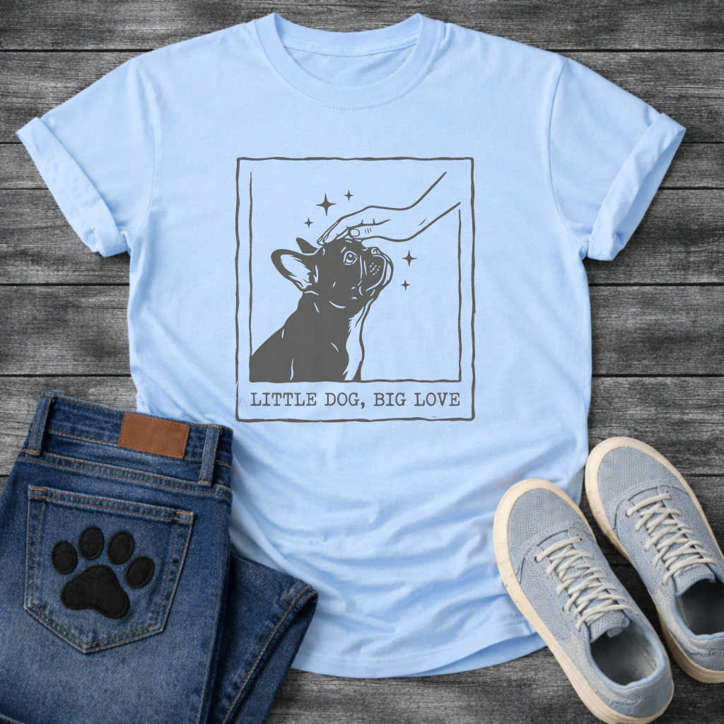 French Bulldog little dog big love line art graphic dog mom shirt tee