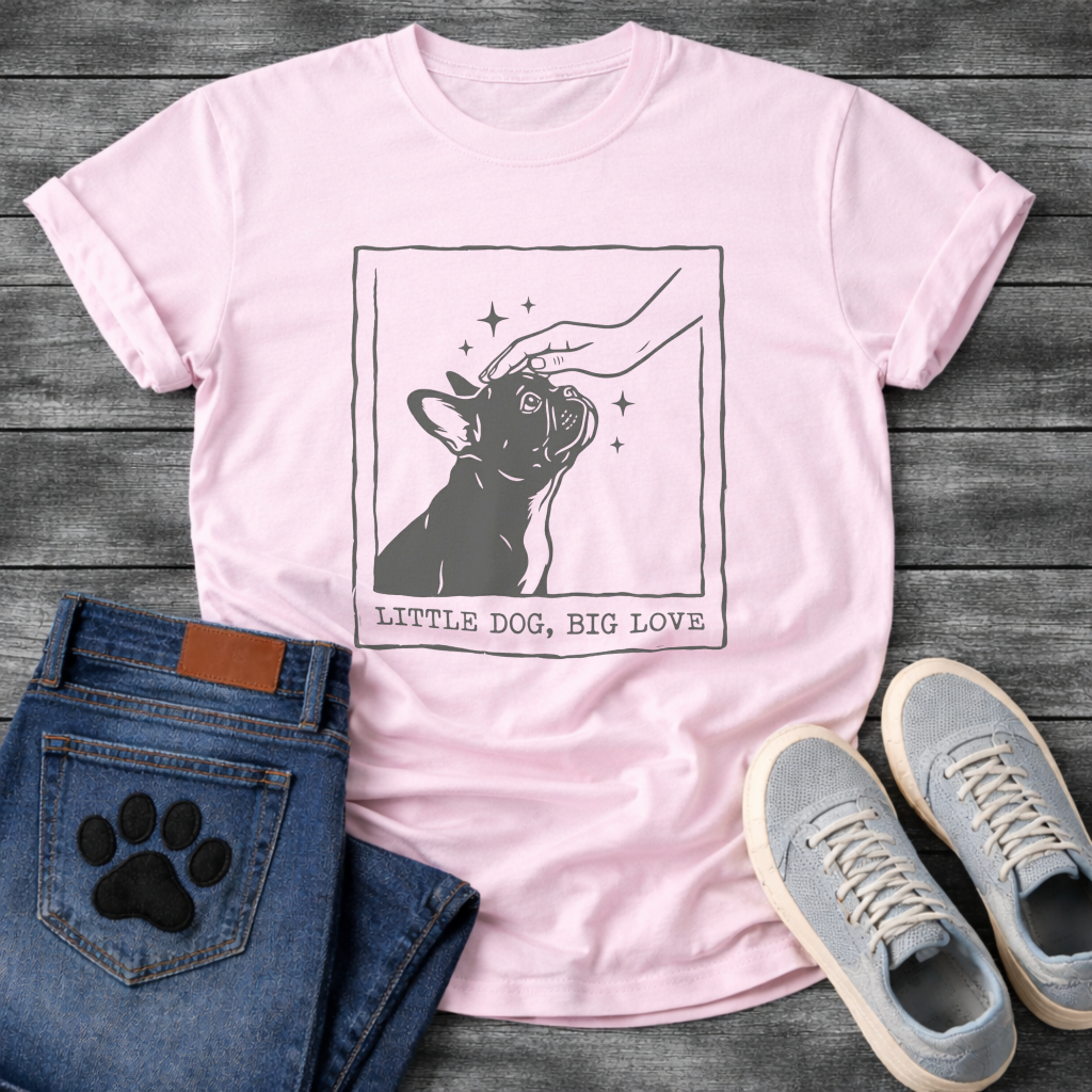French Bulldog little dog big love line art graphic dog mom shirt tee