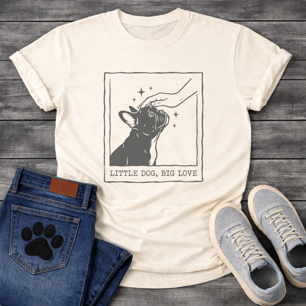 French Bulldog little dog big love line art graphic dog mom shirt tee