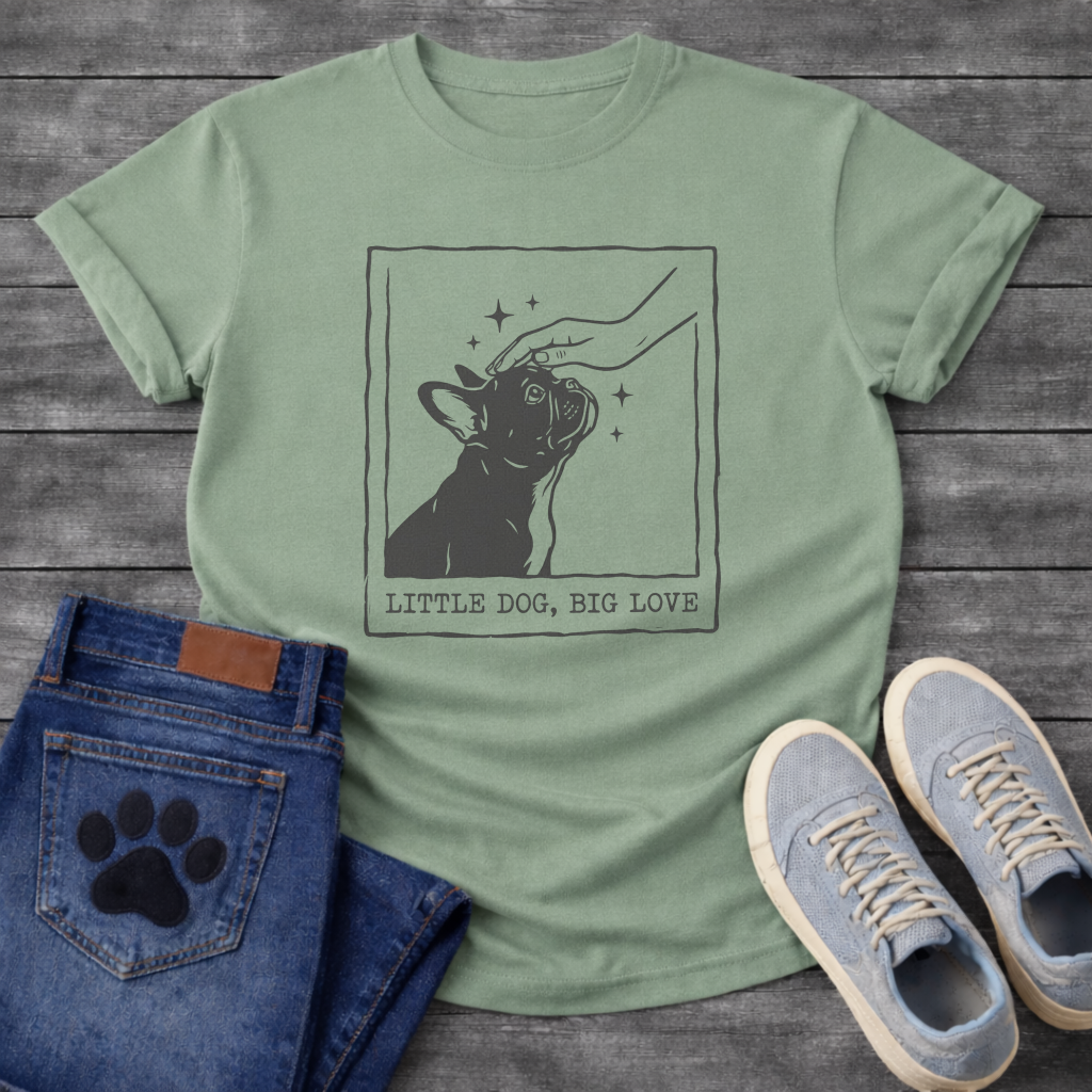 French Bulldog little dog big love line art graphic dog mom shirt tee