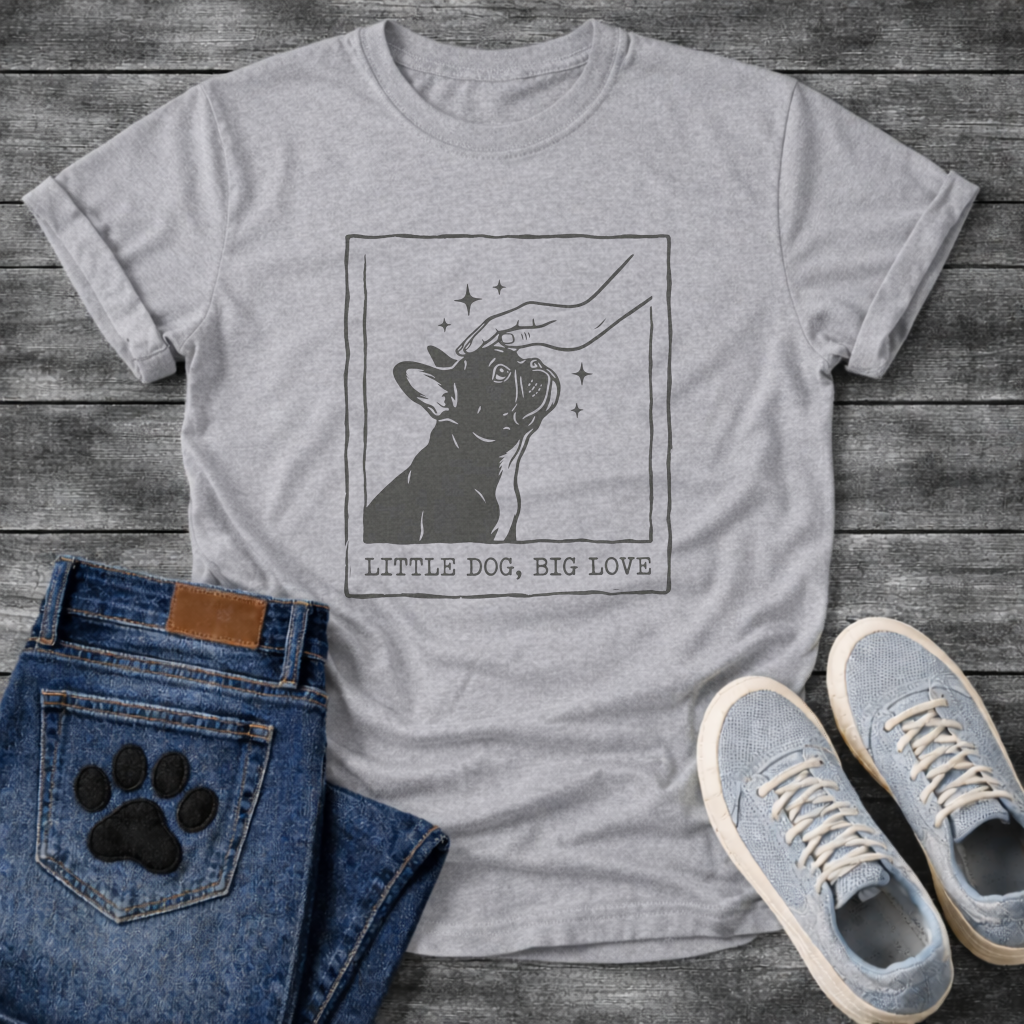 French Bulldog little dog big love line art graphic dog mom shirt tee