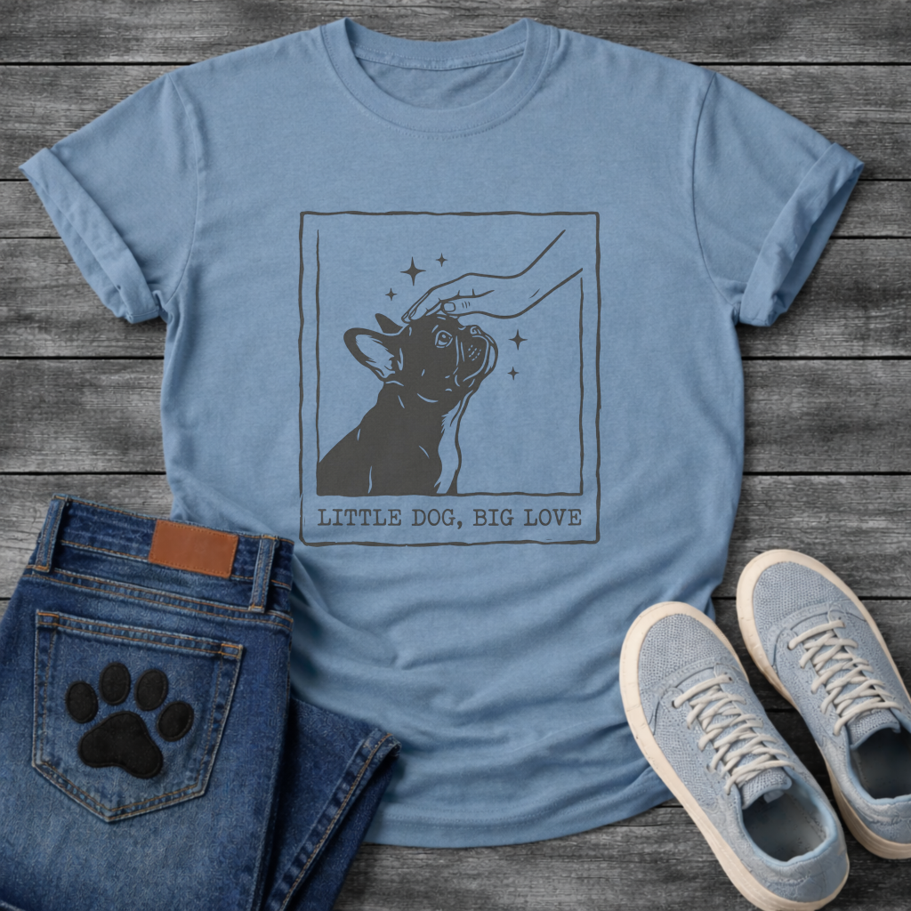 French Bulldog little dog big love line art graphic dog mom shirt tee