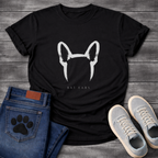 French Bulldog bat ears brush mark t-shirt Sumi-e calligraphic bat ears mark with spaced serif text Frenchie tee