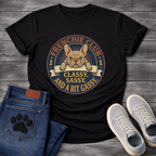 Frenchie Club Classy Sassy Bit Gassy full color fawn badge t-shirt funny French Bulldog shirt