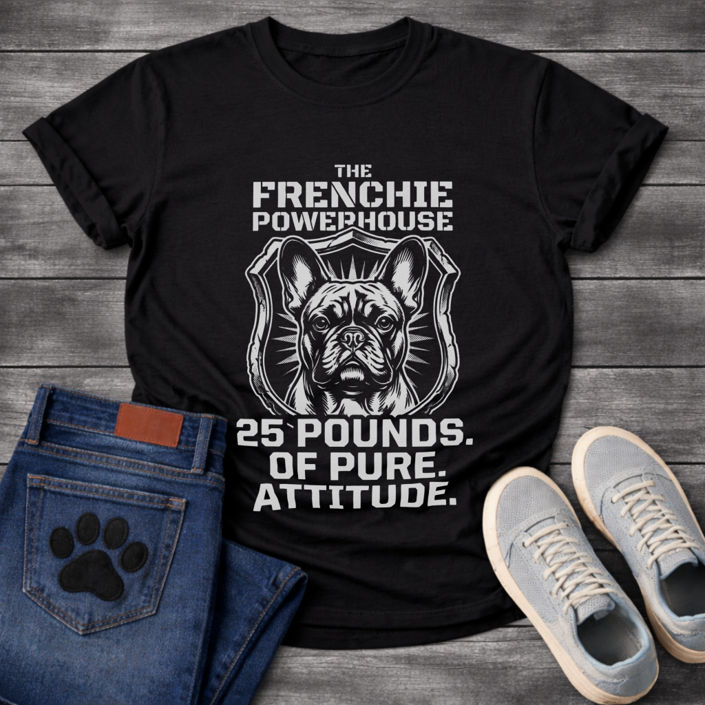 Frenchie Powerhouse 25 pounds pure attitude dark heather funny dog shirt French Bulldog