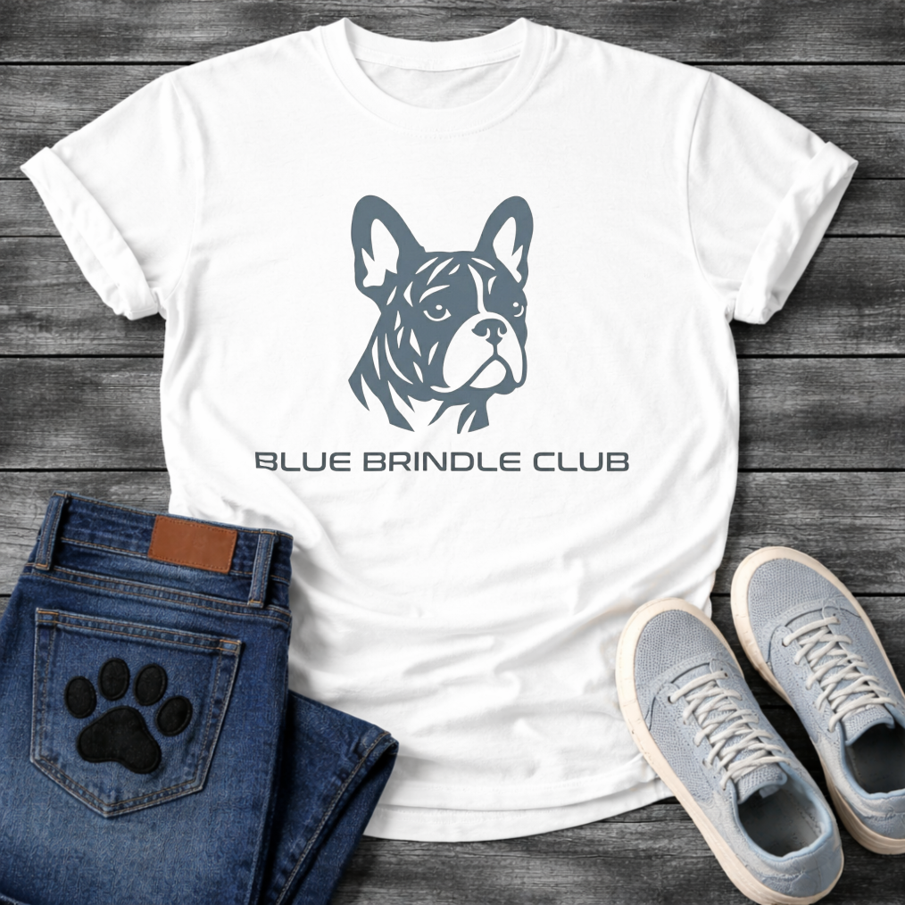 Blue Brindle Club French Bulldog shirt white minimalist pet lover apparel tee