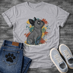 Blue French Bulldog illustration with colorful paint splash background graphic tee
